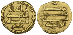 Abbasid, al-Wathiq (227-232h), dinar, San‘a 232h, obv., citing Ja‘far (governor in the Yemen) and with uncertain word after century of date, 2.03g (Be...