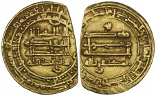 Abbasid, al-Muktafi (289-295h), dinar, al-Basra [29]1h, obv., citing Wali al-dawla, 3.43g (Bernardi 228Je RRR), edge clip, otherwise very fine and ver...