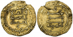 Abbasid, al-Qahir (320-322h), dinar, Hamadan 321h, without name of heir, braided lam-alifs on obverse, 3.37g (Album 250.1; Bernardi 275Mu RRR), crease...