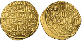 Bahri Mamluk, al-Muzaffar Hajji I (747-748h), dinar, Dimashq 748h, month of al-Muharram, 5.79g (cf Balog 306; cf Morton & Eden [London] auction 93, 27...