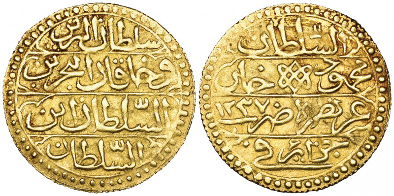 Ottoman, Mahmud II (1223-1255h), sultani, Jaza‘ir 1237h, 3.21g (Pere 739; Artuk ...