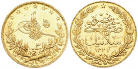 Ottoman, Mehmed V (1327-1336h), 100 kurush, Salonik 1327h, year 3, 7.23g (KM 812; Pere 1017), extremely fine

Estimate: GBP 300 - 400