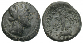 Bronze Æ
Cilicia, Tarsos, Antioch IV (175-164 BC), Turreted head of Tyche to right, monogram to left / ANTIOXEΩΝ ΤΩΝ ΠΡΟΣ ΤΩΙ ΚΥΔΝΩΙ Sandan, wearing ...