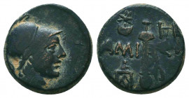 Bronze Æ
Pontos, Amisos, , c. 11-105 or 95-90 BC, Mithradates VI Eupator, Helmeted head of Ares right / AMI - ΣOV, Sword in sheath; star-in-crescent ...
