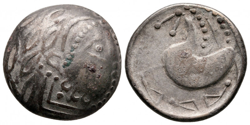 Tetradrachm AR
Celticised, laureate and bearded head to right / Heavily stylise...