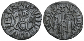 Tram AR
Armenia, Hetoum I (1226-1270), Hetoum and Queen Zabel standing facing / Crowned lion walking right; long cross behind
21 mm, 2,70 g