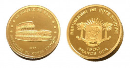 1500 Francs AV
Ivory Coast, Rome, 1/25 Oz, Gold 999/1000
14 mm, 1,24 g