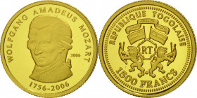 1500 Francs AV
Togo, Mozart, 1/25 Oz, Gold 999/1000, 2006
14 mm, 1,24 g