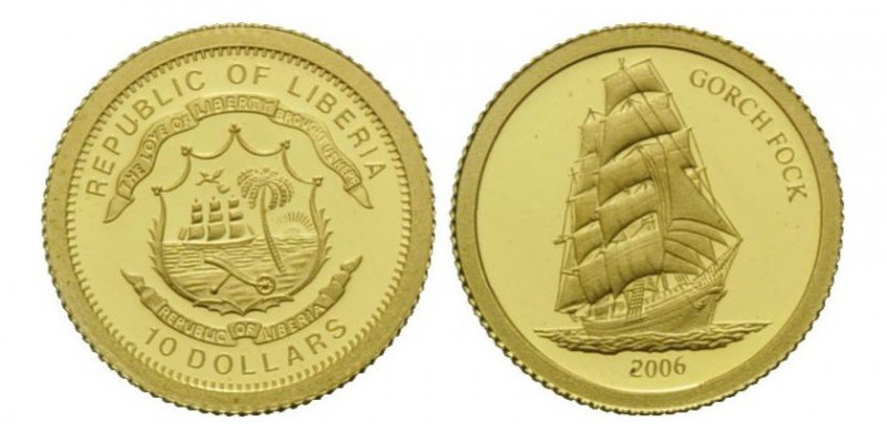 10 Dollars AV
Liberia, Gorch Fock, Gold 999/1000, 2006
14 mm, 0,5 g