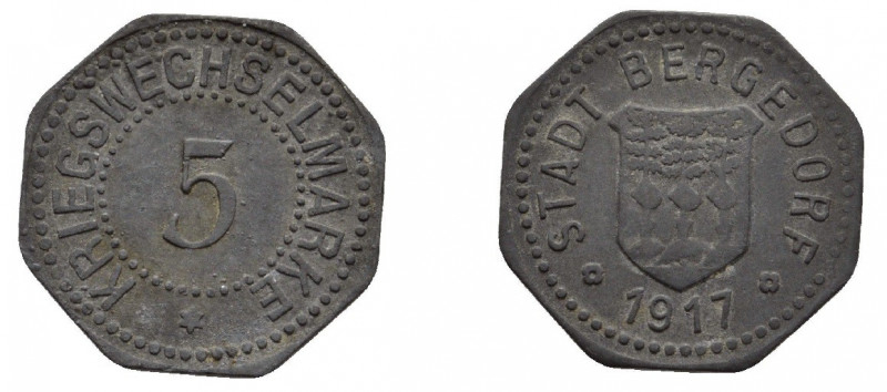 Notgeld Zn
5 Pfennig,Stadt Bergedorf
20 mm, 1,73 g