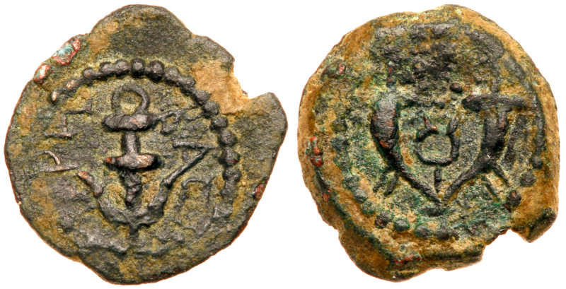 Judea. Herodian Dynasty. Herod I The Great, ca. 40 BCE, AE Prutah (1.63 g). (Kin...