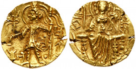 Kushano-Sasanian. Imitation of the Kushans, ca AD 400. Debased Gold Stater (7.77 gm)