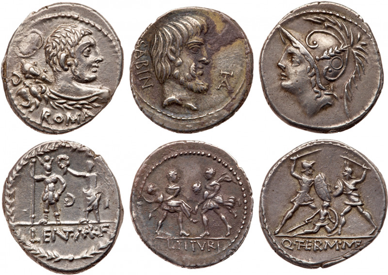 Roman Republic. Silver Denarii 3-piece lot. Consists of: 103 BC Q. Minucius M.F....