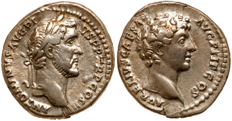 Antoninus Pius, with Marcus Aurelius, as Caesar. Silver Denarius (3.38 g), AD 13...