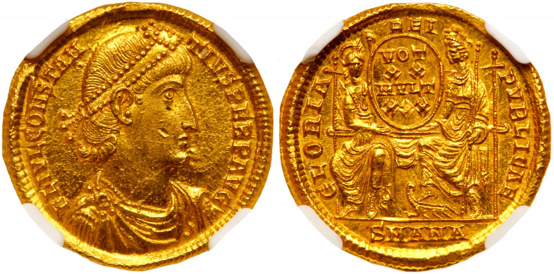 Constantius II Augustus, AD 337-361, Gold Solidus (4.44 gr). Mint of Antioch, AD...