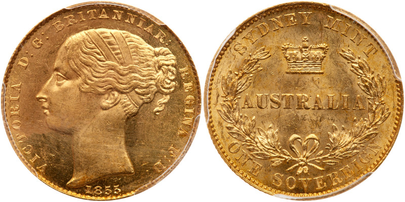 Australia. Sovereign, 1855 (Sydney). Fr-9; KM-2. Victoria. Filleted young head l...