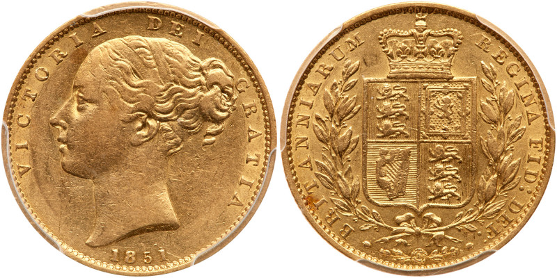 Great Britain. Sovereign, 1851. S.3852C; Fr-387e; KM-736.1. Weight 0.2355 ounce....