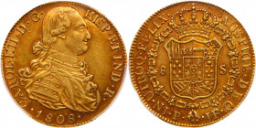 Colombia. 8 Escudos, 1808-JF (Popayan). PCGS AU