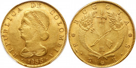 Colombia. 8 Escudos, 1833-RS (Bogota). PCGS AU