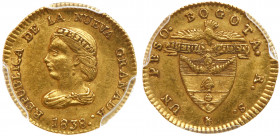 Colombia. Peso, 1838-RS. PCGS AU58