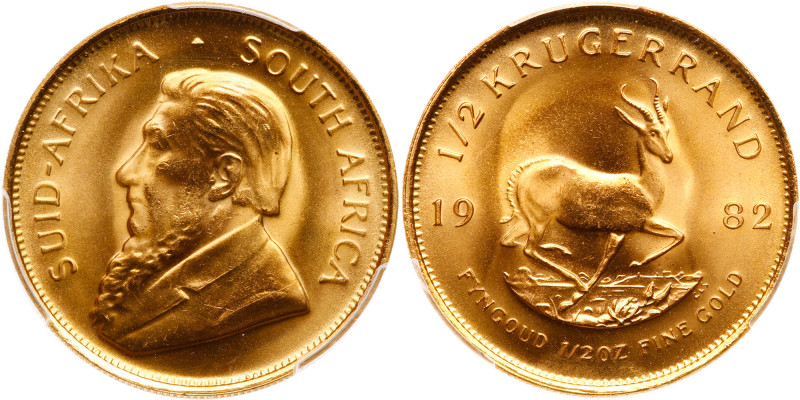 South Africa. &frac12; Krugerrand, 1982. KM-107. Weight 0.5002 ounce. Bust of Pa...