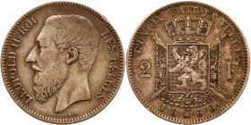 Belgium. 2 Francs, 1866. VF