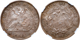 Chile. Peso, 1854-So. NGC AU58