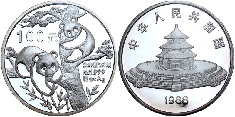 China. 100 Yuan, 1988. KM-189. Silver 12 Ounces. Mintage 5,000. Panda series. NG...