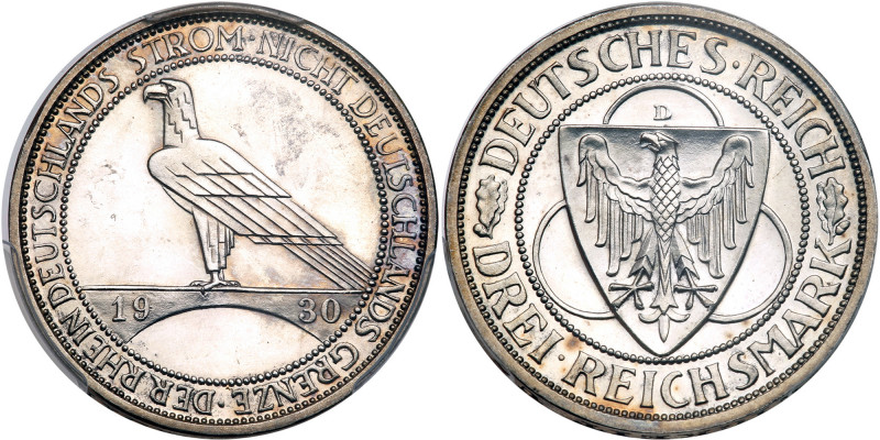 Germany. 3 Reichsmark, 1930-D. KM-70; J-345. Liberation of Rhineland. PCGS grade...