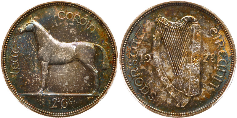 Ireland. Proof Halfcrown, 1928. KM-8. Gorgeous multi color iridescent tone. Sure...