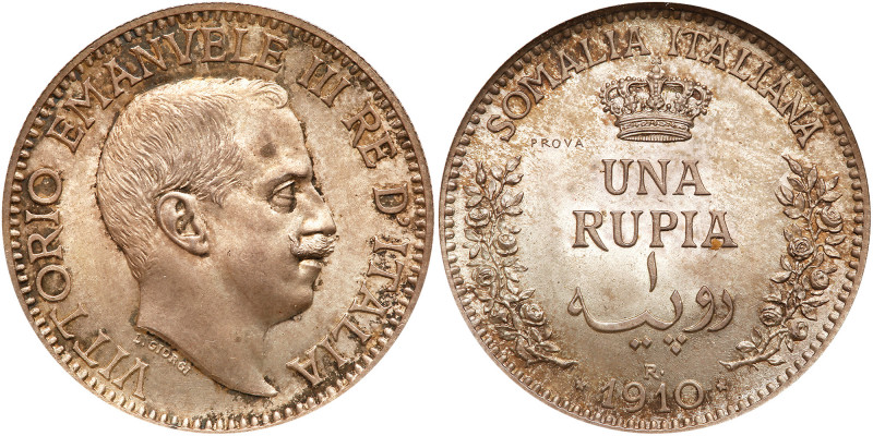 Italian Somaliland. Prova Rupia, 1910-R. KM-Pr8; Pagani-393. Silver. Vittorio Em...