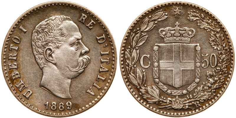 Italy. 50 Centesimi, 1889. KM-26; Pagani-608. Umberto I. Harshly cleaned and re ...