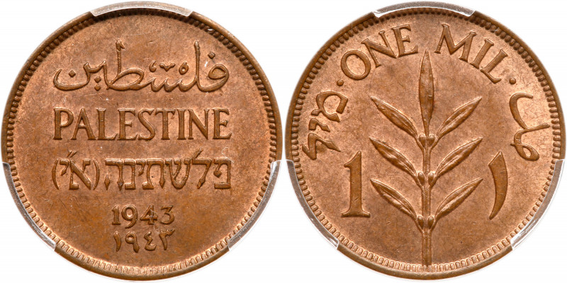 Palestine. Mil, 1943. KM-1. PCGS graded MS-64 Red & Brown. Estimated Value $75 -...