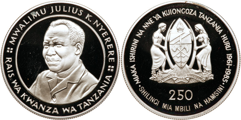 Tanzania. 250 Shillingi, ND (1985). KM-29. Silver. Bust of President J.K. Nyerer...