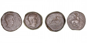Monedas de la Hispania Antigua
Castulo, Cazlona (Jaén)
As. AE. (siglo I a.C.). Lote de 2 monedas. Esfinge. Pesos: 26,69g y 35,89g. (BC- a RC).