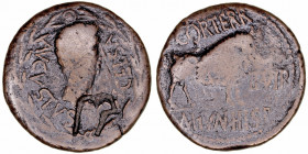 Monedas de la Hispania Antigua
Celse, Velilla del Ebro (Zaragoza)
As. AE. Resello legionario de cabeza de águila bajo el busto. 9.73g. AB.806. Pátin...