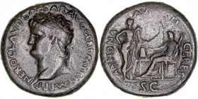 Imperio Romano
Nerón
Sestercio. AE. Roma. (54-68). A/Cabeza laureada a izq., alrededor alrededor NERO CLAVD. CAESAR AVG. GER. P. M. TR. P. IMP. P. P...