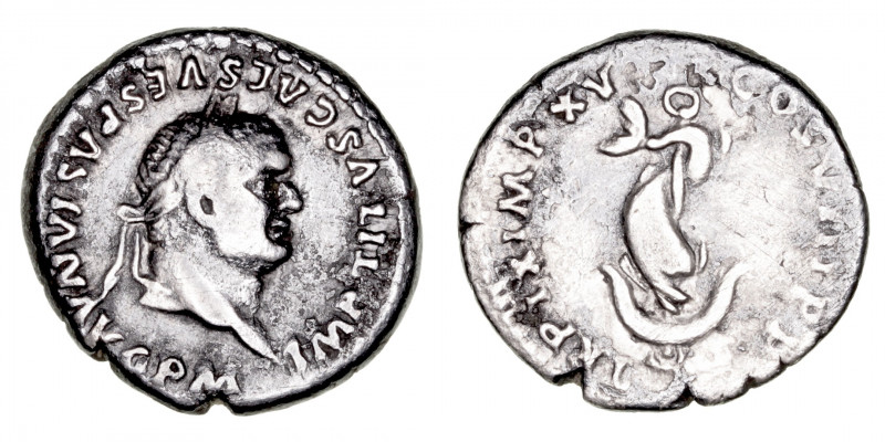 Imperio Romano
Tito
Denario. AR. Roma. (79-81). R/TR. P. IX IMP. XV COS. VIII ...