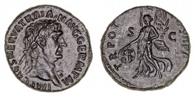 Imperio Romano
Trajano
As. AE. Roma. (98-117). A/Cabeza laureada de Trajano a derecha, alrededor ley. R/TR. POT. COS II P.P. S.C. Victoria andando a...