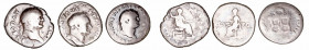 Imperio Romano
Lotes de Conjunto
Denario. AR. Lote de 3 monedas. Vespasiano (2) y Tito. BC a BC-.