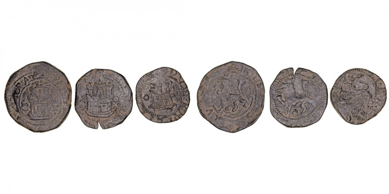 Monarquía Española
Felipe II
2 Cuartos. AE. s/f. Lote de 3 monedas. Coruña y C...