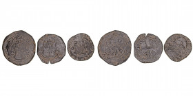 Monarquía Española
Felipe II
2 Cuartos. AE. s/f. Lote de 3 monedas. Coruña y Cuenca (2). Cal.-. BC+.
