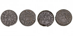Monarquía Española
Felipe III
2 Maravedís. AE. Segovia. Lote de 2 monedas. 1600 y 1603. Cal.-. MBC- a BC+.