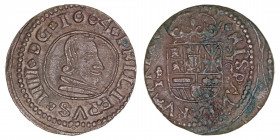 Monarquía Española
Felipe IV
16 Maravedís. AE. Trujillo M. 1664. 3.66g. Cal.507. Restos de verdín. (MBC+/MBC-).