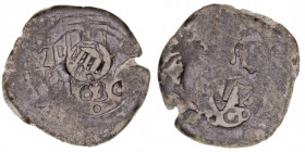 Monarquía Española
Felipe IV
6 Maravedís. AE. Granada. (1636). Acuñado sobre un 2 Maravedís de Felipe II. 4.20g. Jarabo&Sanahuja G-30. Escasa. BC+....