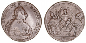 Monarquía Española
Carlos III
Medalla. AE. Proclamación en Sevilla. 1759. 13.37g. 35.00mm. H.40 (variante metal). Muy escasa. MBC-.