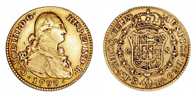 Monarquía Española
Carlos IV
2 Escudos. AV. Madrid MF. 1790. 6.70g. Cal.1275. MBC.