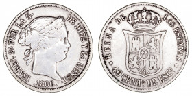 Monarquía Española
Isabel II
40 Céntimos de Escudo. AR. Madrid. 1866. 5.15g. Cal.501. MBC/MBC-.