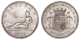 La Peseta
Gobierno Provisional
5 Pesetas. AR. 1870 *18-70 SNM. 24.82g. Cal.39. Estrellas difusas y golpecitos en canto. (MBC).