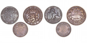 Monedas Extranjeras
Lotes de Conjunto
Lote de 3 monedas. AE. Bélgica 5 Cent 1865, Islandia 5 Aurar 1926 y Luxemburgo 10 Céntimos 1865. MBC- a BC.